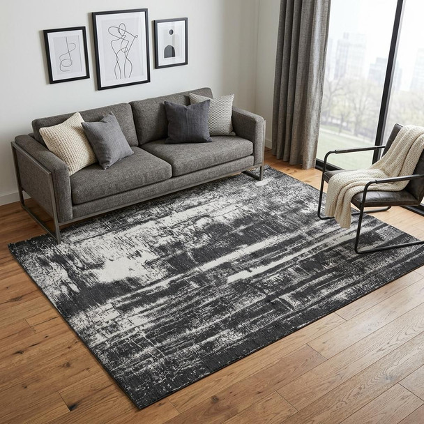 5' X 8' Black and Gray Abstract Hand Woven Area Rug