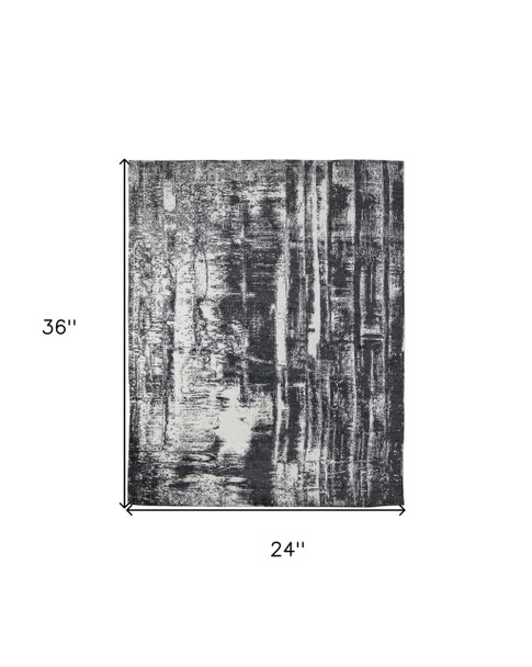 2' X 3' Black and Gray Abstract Hand Woven Area Rug