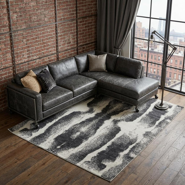 12' X 15' Black and Gray Abstract Hand Woven Area Rug