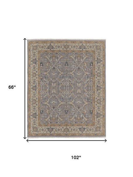 6' X 9' Tan and Gray Wool Oriental Hand Knotted Area Rug With Fringe