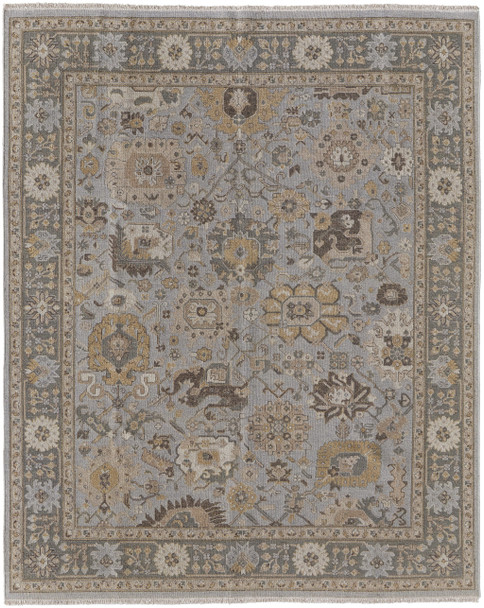 9' X 13' Gray and Brown Wool Oriental Hand Knotted Area Rug With Fringe