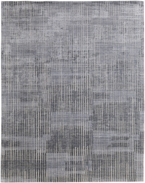 2' X 3' Blue Ivory And Gray Abstract Hand Woven Distressed Area Rug