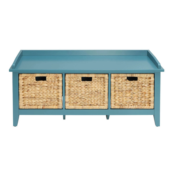 43" Teal Blue Solid Wood Storage Bench with Drawers