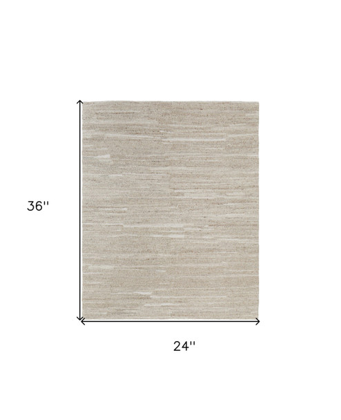 2' X 3' Ivory Abstract Hand Woven Worn Faded Area Rug