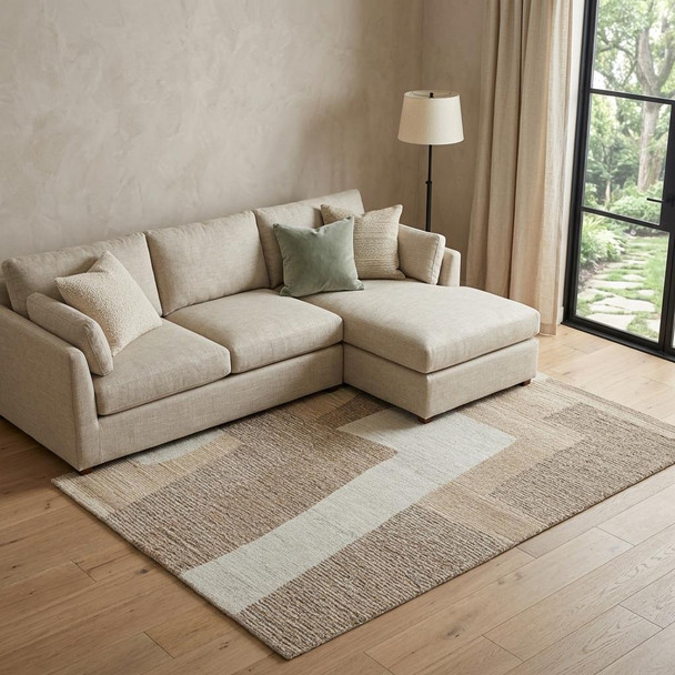12' X 15' Brown Tan and Ivory Wool Abstract Hand Tufted Area Rug