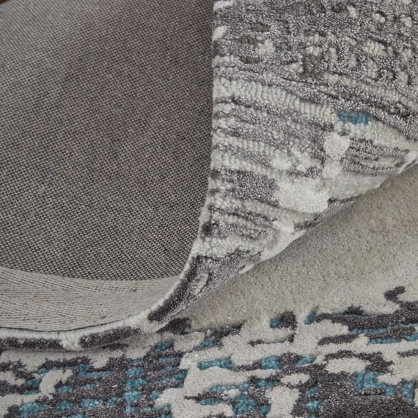 4' X 6' Ivory Brown and Blue Abstract Hand Tufted Area Rug