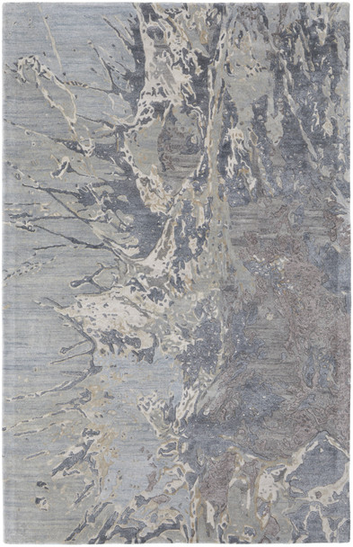 8' X 10' Ivory Taupe and Green Abstract Hand Tufted Worn Faded Area Rug
