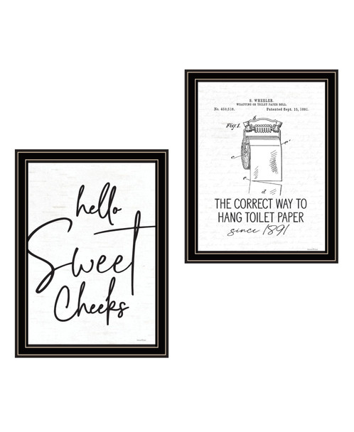 Set Of Two The Correct Way to Hang Toilet Paper ! Black Framed Bathroom Wall Art