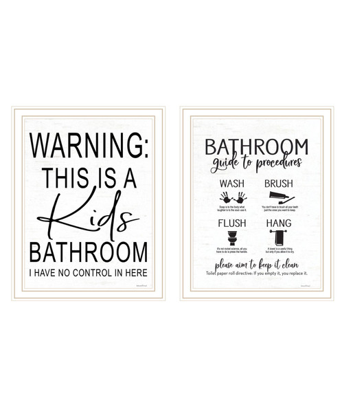 Set Of Two Bathroom Guide to Procedures Black Framed Bathroom Wall Art