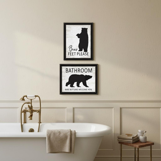 Set Of Two Bear Bottoms Welcome Here Black Framed Bathroom Wall Art