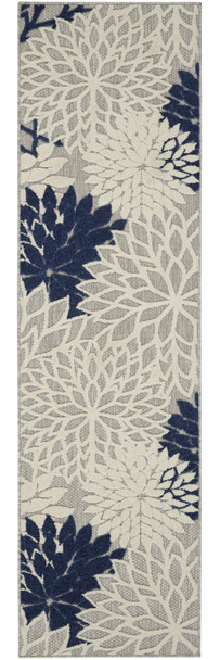 6' Ivory And Blue Floral Handmade Indoor Outdoor Runner Rug