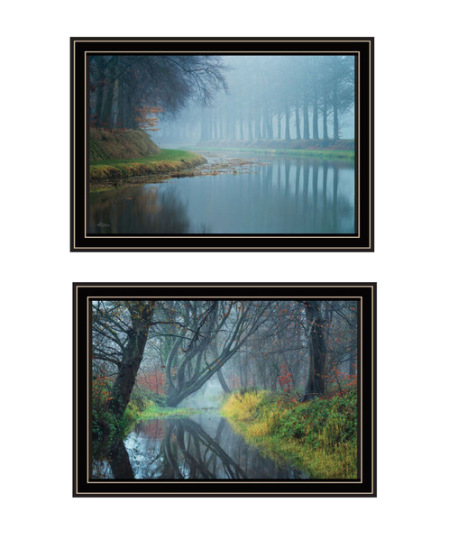 Set Of Two Misty Rivers Black Framed Wall Art