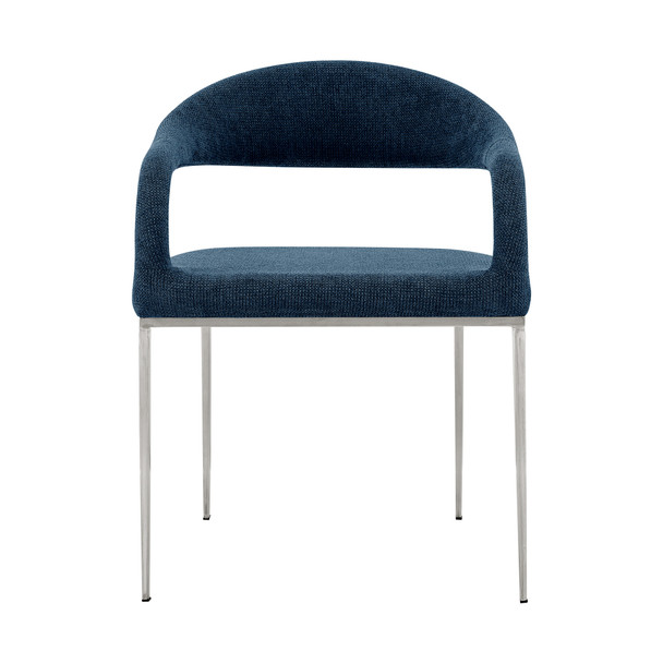 Set of Two Blue And Silver Upholstered Polyester Open Back Dining Arm Chairs