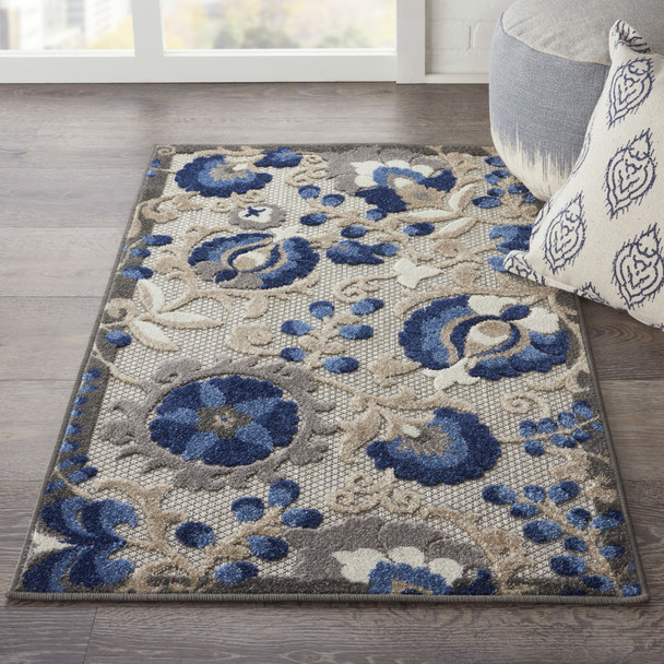 3' X 4' Blue And Gray Indoor Outdoor Area Rug
