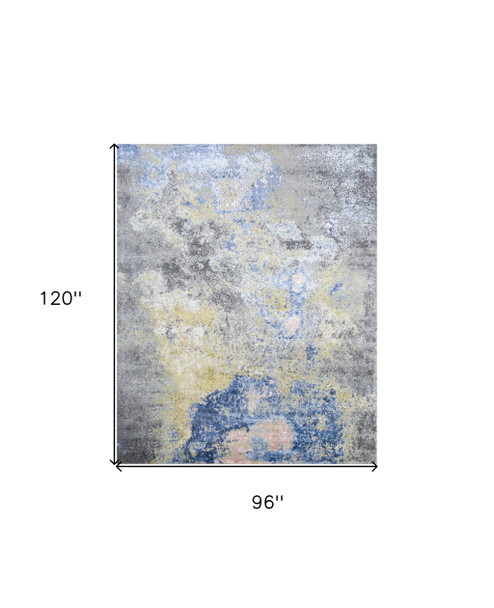 8' X 10' Ivory Blue and Gray Abstract Hand Knotted Area Rug
