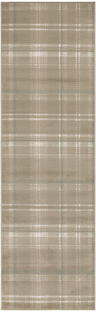 12' Taupe and Ivory Plaid Runner Rug