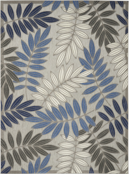 7' X 10' Blue And Gray Round Floral Indoor Outdoor Area Rug