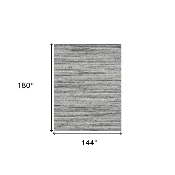 12' X 15' Ivory Gray And Black Wool Striped Hand Woven Area Rug