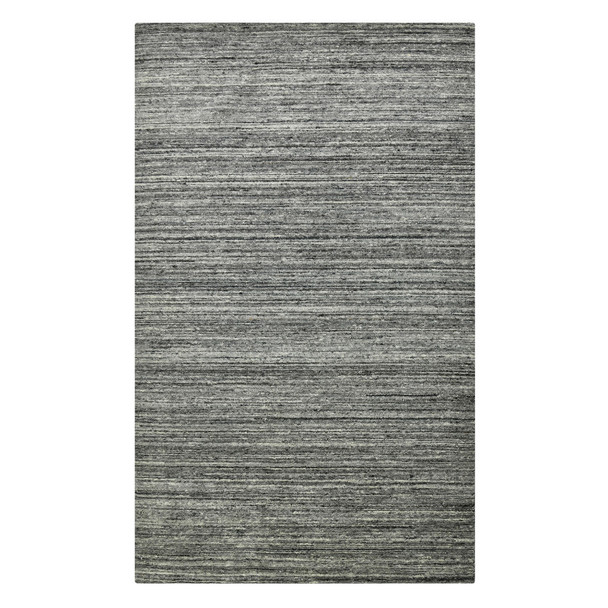 12' X 15' Dark Gray And Ivory Wool Striped Hand Woven Area Rug