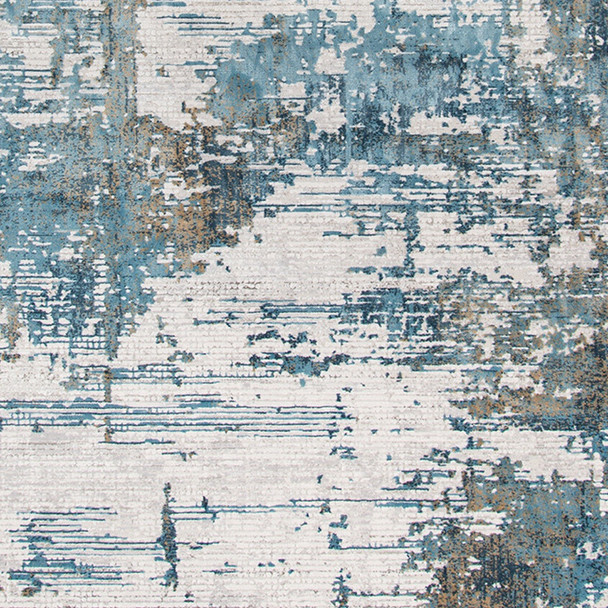 2' X 3' Ivory Blue And Brown Abstract Area Rug With Fringe