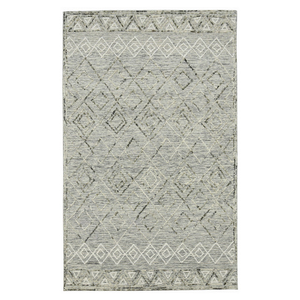 8' X 10' Gray Ivory And Black Wool Argyle Hand Hooked Area Rug