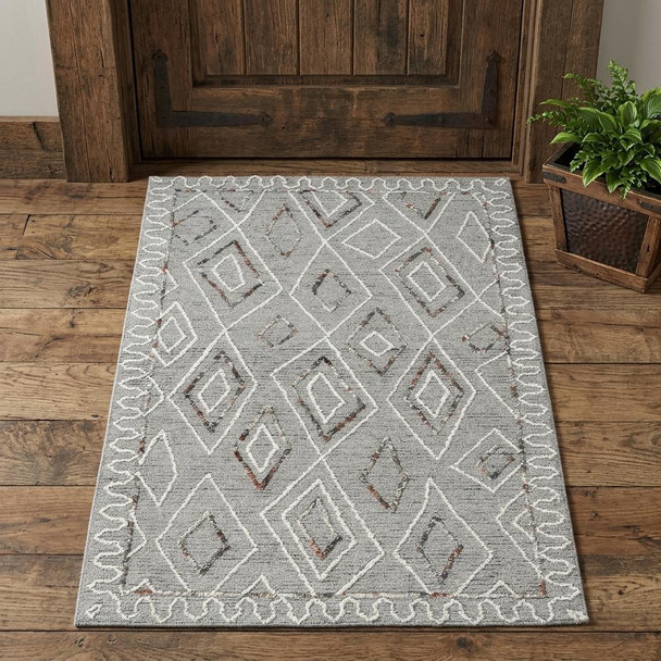 2' X 3' Gray Ivory And Rust Wool Geometric Hand Hooked Area Rug