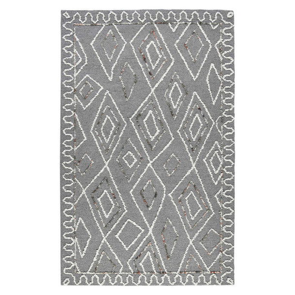 2' X 3' Dark Gray Ivory And Rust Wool Geometric Hand Hooked Area Rug