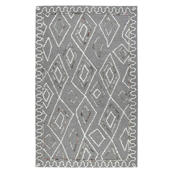8' X 10' Dark Gray Ivory And Rust Wool Geometric Hand Hooked Area Rug