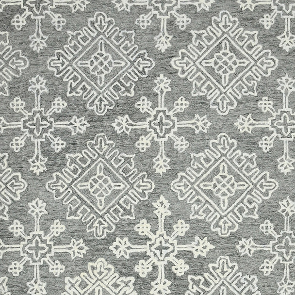 5' X 7' Gray And Ivory Wool Oriental Hand Hooked Area Rug