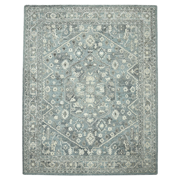 5' X 7' Sky Blue Gray And Ivory Wool Oriental Hand Tufted Area Rug
