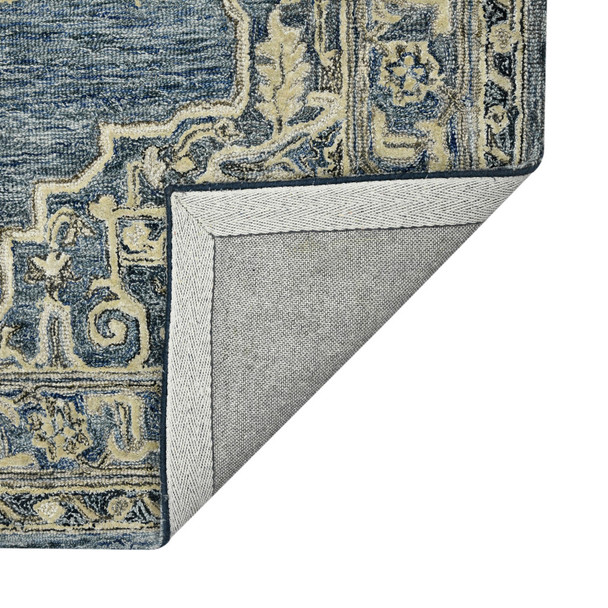 4' X 6' Denim Blue And Ivory Wool Oriental Hand Tufted Area Rug