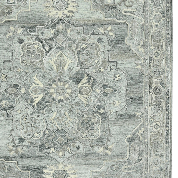 4' X 6' Gray Ivory And Light Blue Wool Oriental Hand Tufted Area Rug