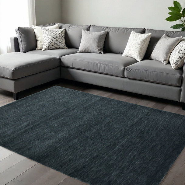 8' X 10' Dark Gray Wool Hand Woven Area Rug