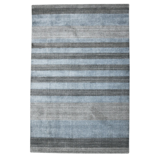 8' X 10' Gray And Light Blue Wool Striped Hand Woven Area Rug