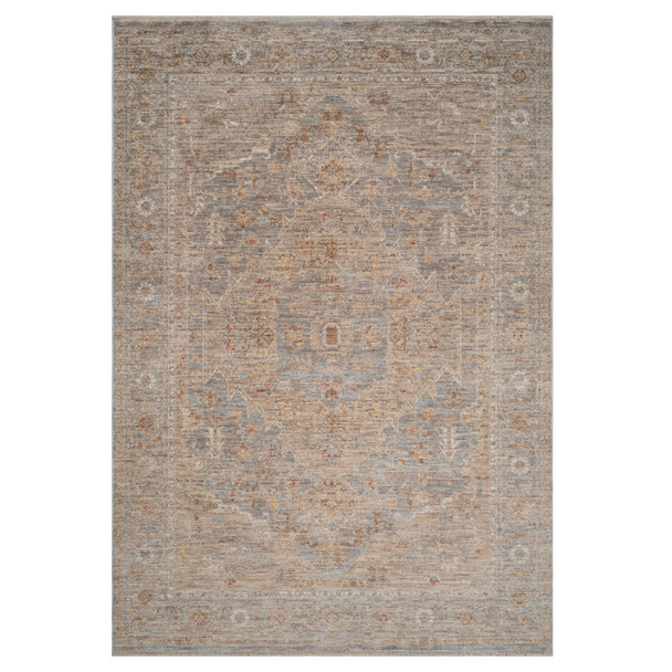 4' X 6' Blue And Sand Floral Medallion Area Rug With Fringe