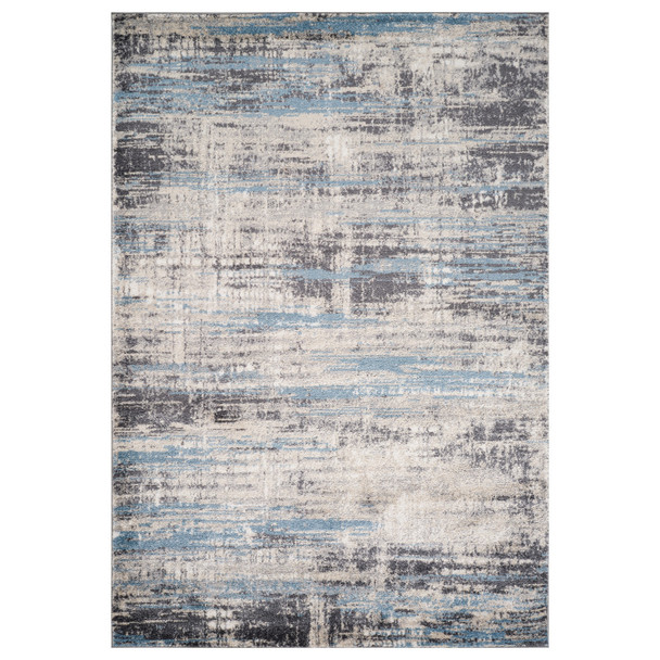3' X 9' Blue Gray And Ivory Abstract Runner Rug