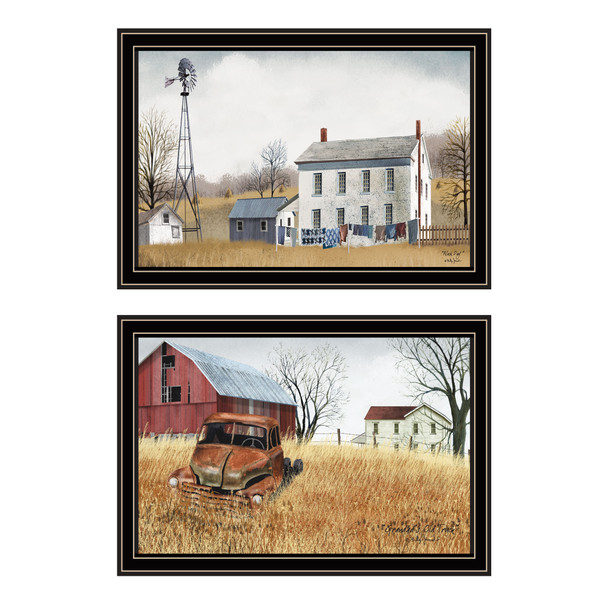 Set Of Two Washday and Granddad's Old Truck Black Framed Wall Art