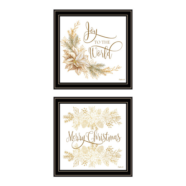 Set Of Two Golden Merry Christmas Black Framed Wall Art