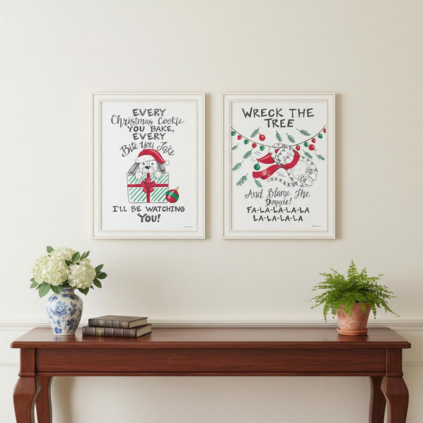 Set Of Two Cat And Dog Christmas Enjoyment ! White Framed Wall Art