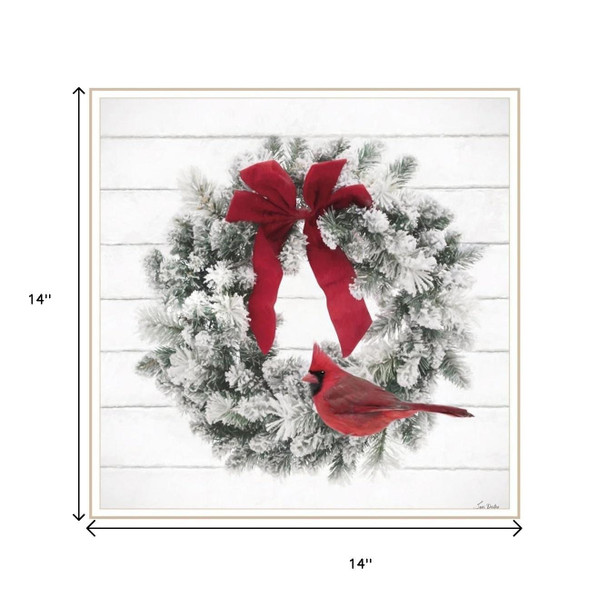 Set Of Two Cardinal Wreath White Framed Wall Art