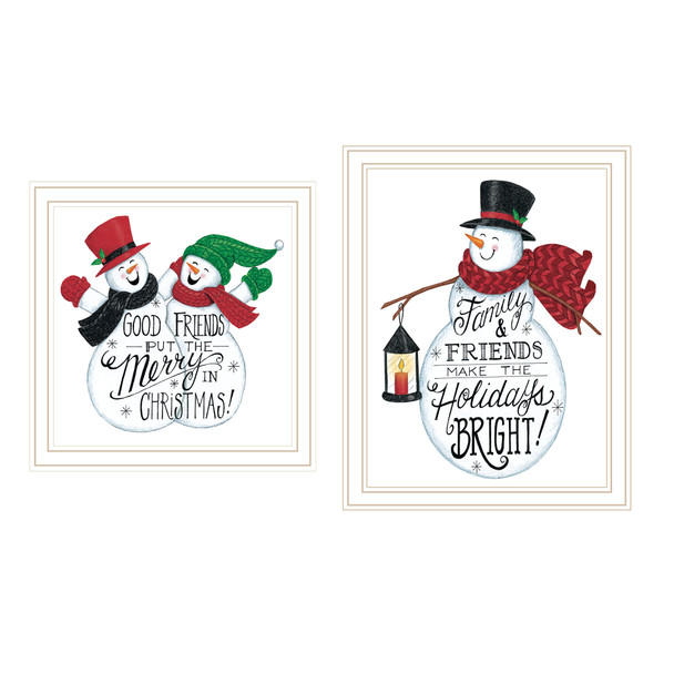 Set Of Two Good Friends Snowman White Framed Wall Art