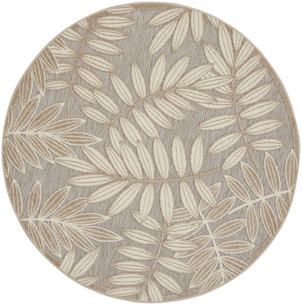 5' Gray And Ivory Round Floral Indoor Outdoor Area Rug
