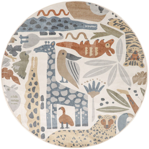 4' Ivory Animal Print Round Rug