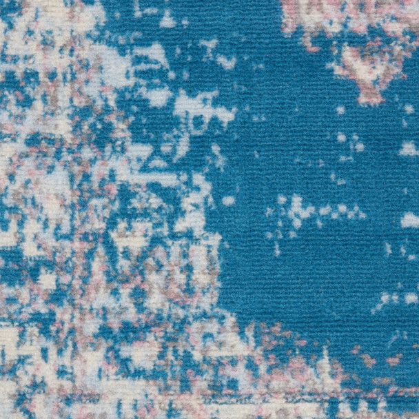 6' Blue And Ivory Medallion Distressed Runner Rug