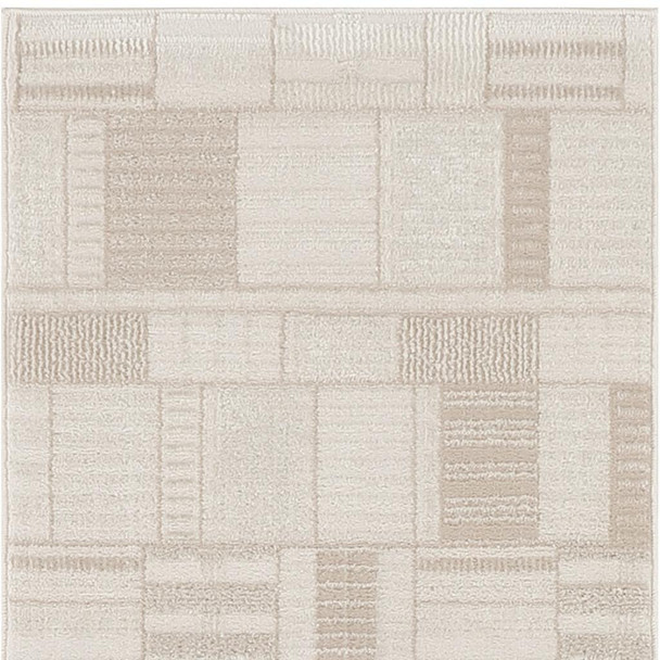 6' Beige And Ivory Geometric Runner Rug