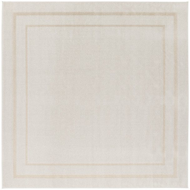 7' Ivory And Gold Square Indoor Outdoor Area Rug