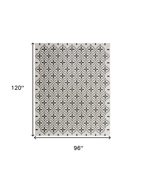8' X 10' Ivory And Black Geometric Indoor Outdoor Area Rug