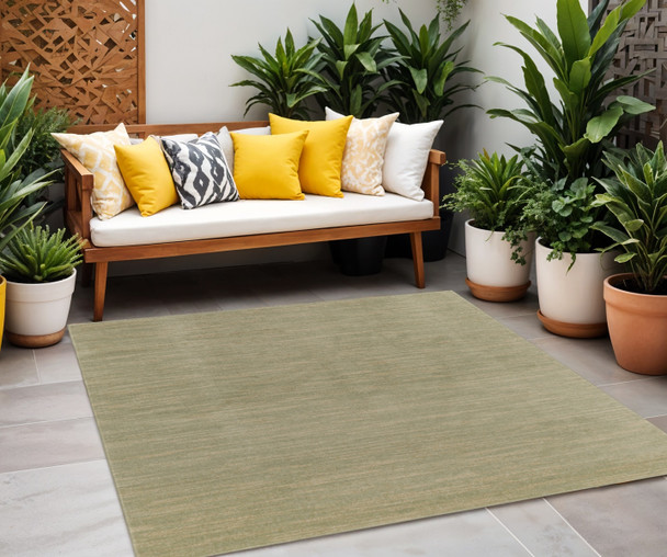 9' Green And Gold Square Abstract Indoor Outdoor Area Rug