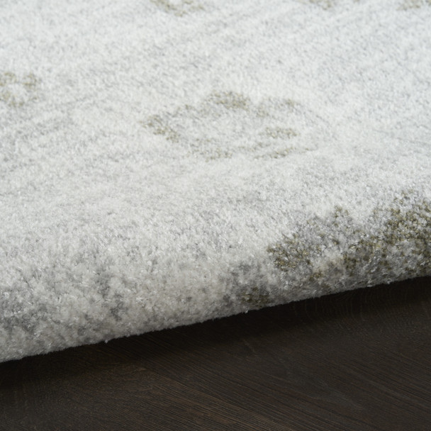 6' Ivory Floral Power Loom Worn Faded Runner Rug
