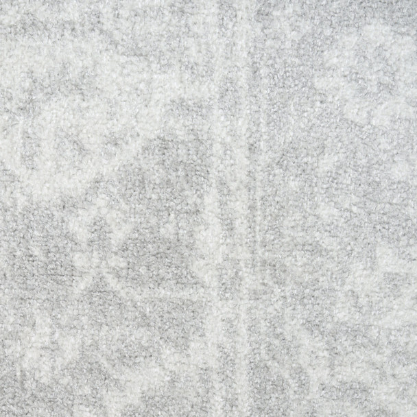 8' Gray Floral Power Loom Worn Faded Runner Rug